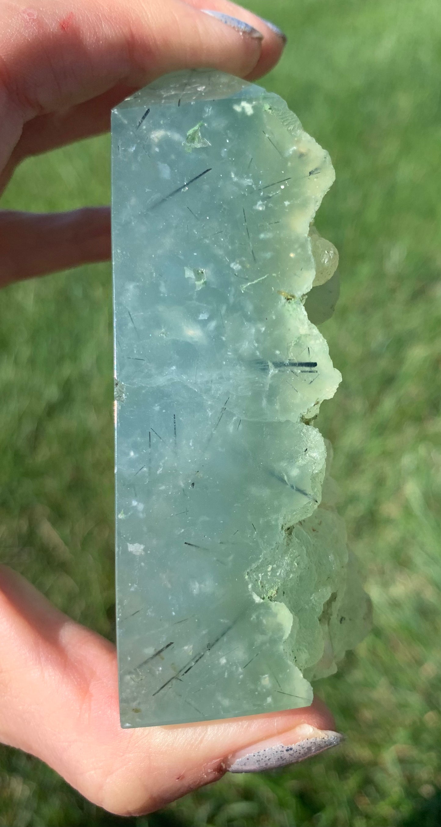 Prehnite Raw-Edge Tower with Rutile